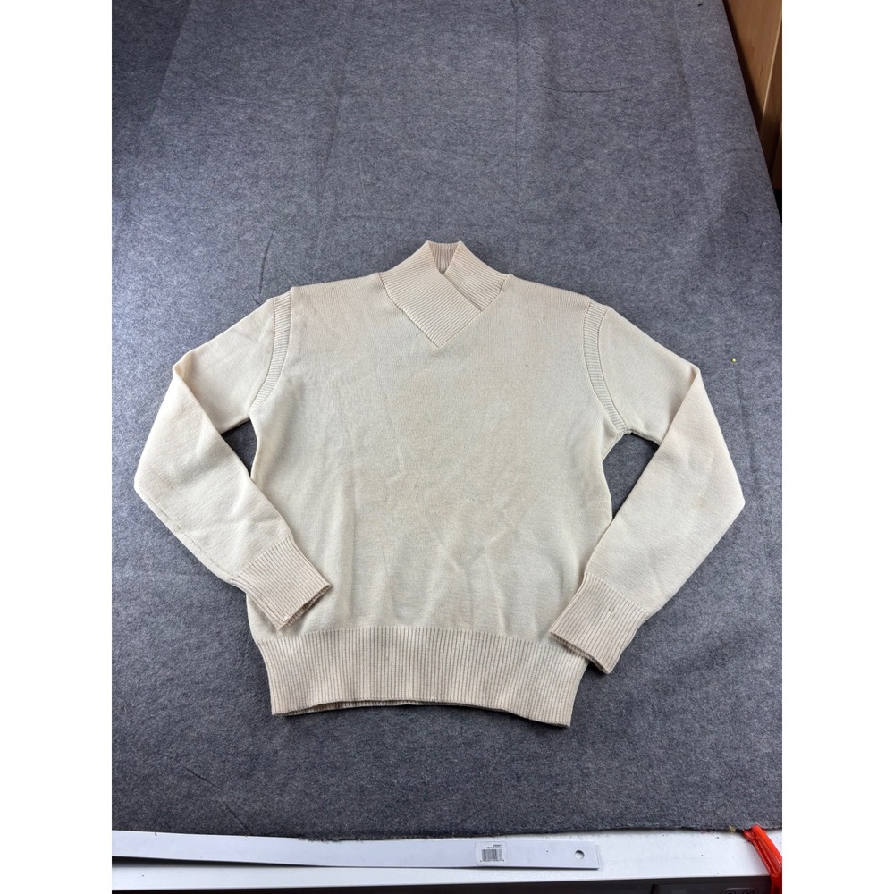 VTG Meister Wool Mock Neck Sweater Cream Off White Mens M SEE